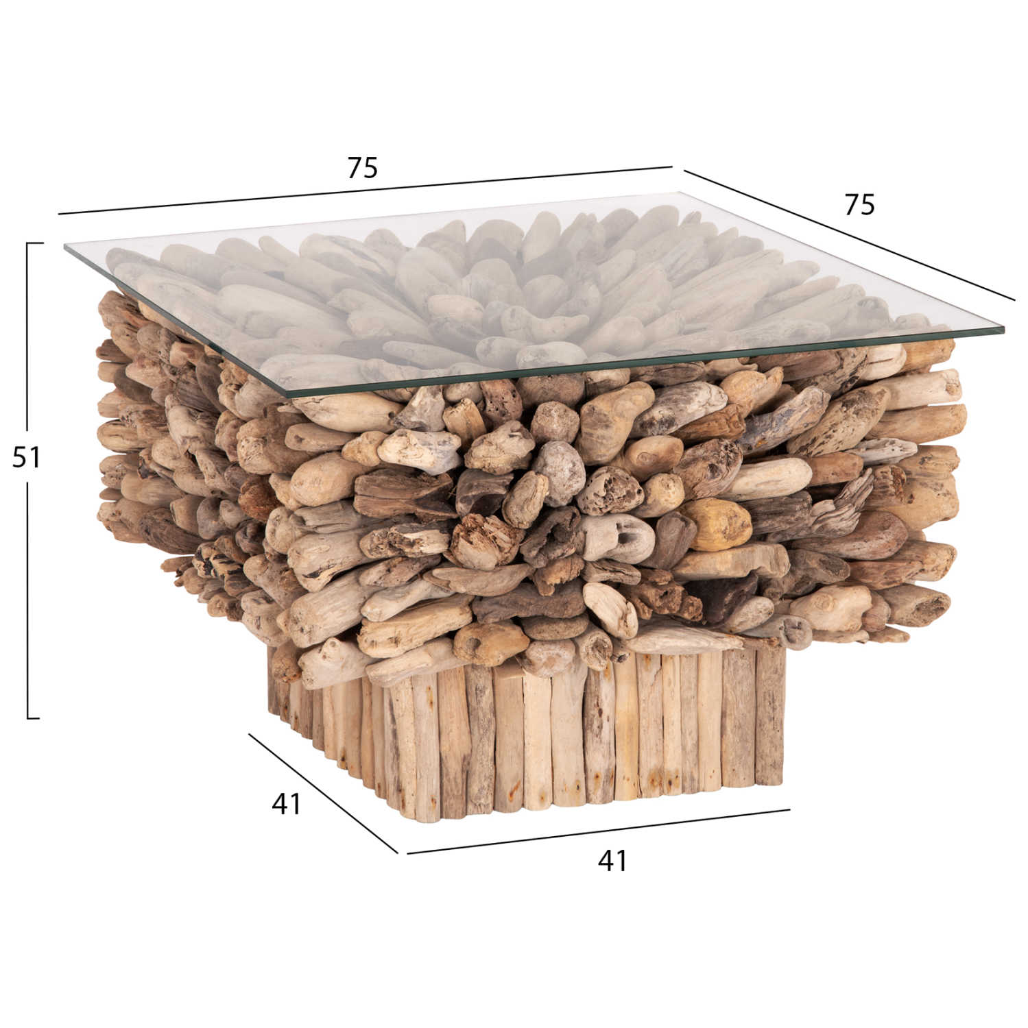 ΤΡΑΠΕΖΙ ΣΑΛΟΝΙΟΥ ΤΕΤΡΑΓΩΝΟ FB99961 DRIFTWOOD--ΓΥΑΛΙ 75x75x51Υεκ.