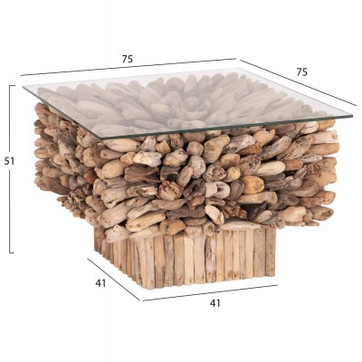 ΤΡΑΠΕΖΙ ΣΑΛΟΝΙΟΥ ΤΕΤΡΑΓΩΝΟ FB99961 DRIFTWOOD--ΓΥΑΛΙ 75x75x51Υεκ.