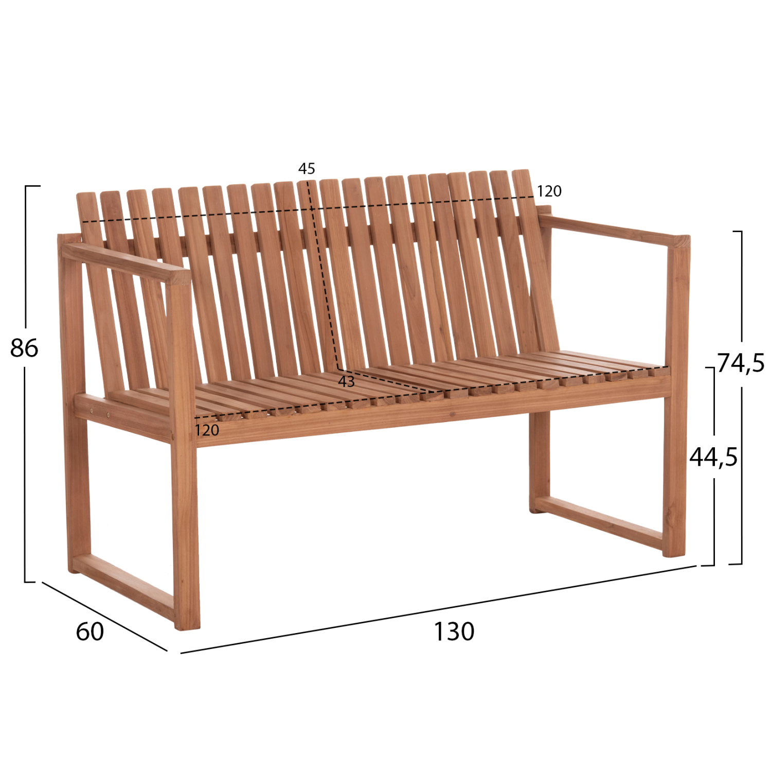 ΠΑΓΚΑΚΙ ΚΗΠΟΥ 2ΘΕΣΙΟ FB918124 ΞΥΛΟ TEAK--ΦΥΣΙΚΟ ΧΡΩΜΑ 130x60x86Υεκ.