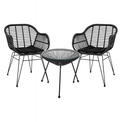ΣΕΤ ΤΡΑΠΕΖΑΡΙΑΣ 3ΤΜΧ FB911871 ΜΕΤΑΛΛΟ & RATTAN ΣΕ ΜΑΥΡΟ ΧΡΩΜΑ