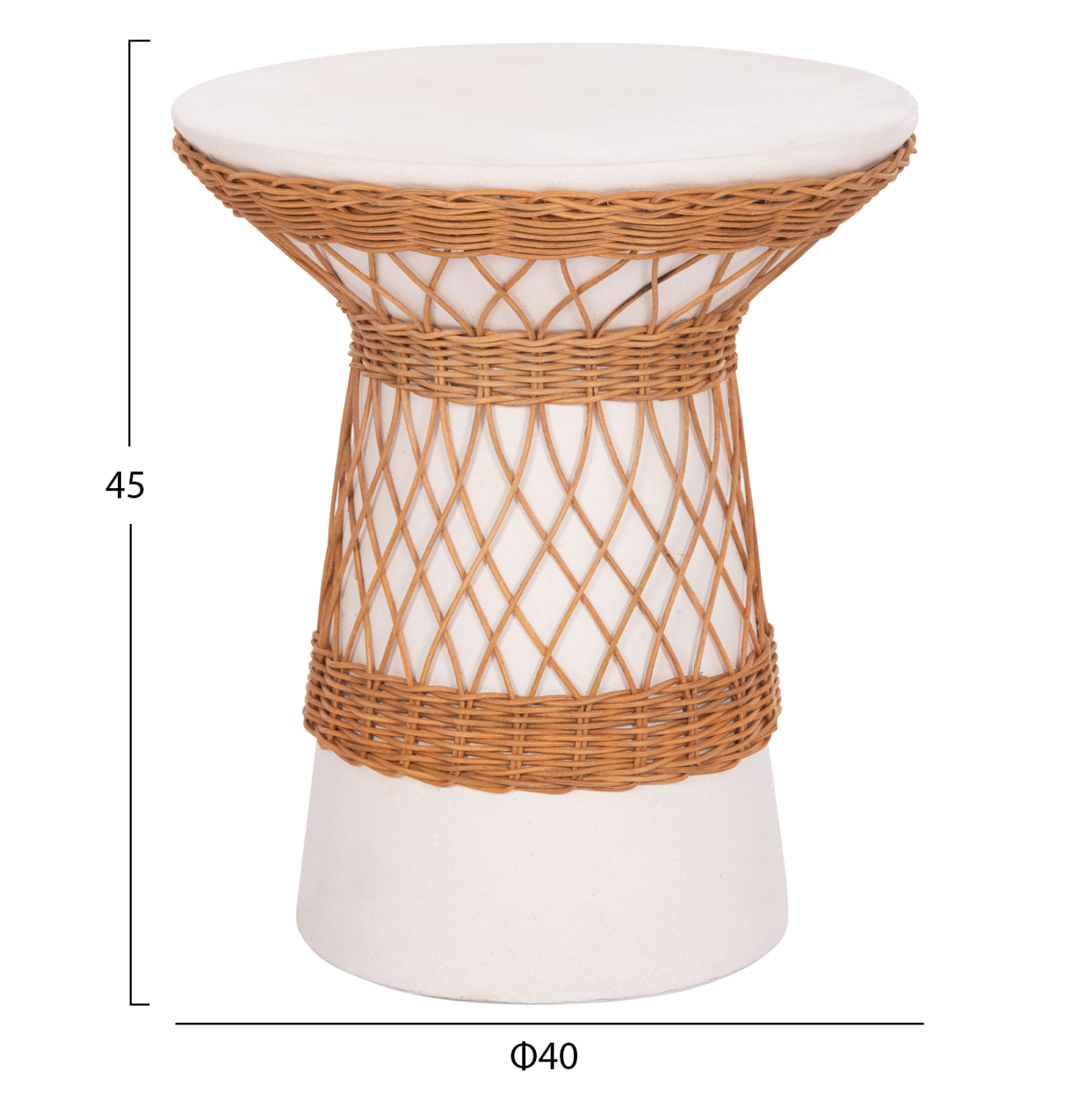 ΒΟΗΘΗΤΙΚΟ ΤΡΑΠΕΖΙ ΣΤΡΟΓΓΥΛΟ FB918167.02 FIBER CEMENT ΛΕΥΚΟ & RATTAN Φ40x45Υεκ