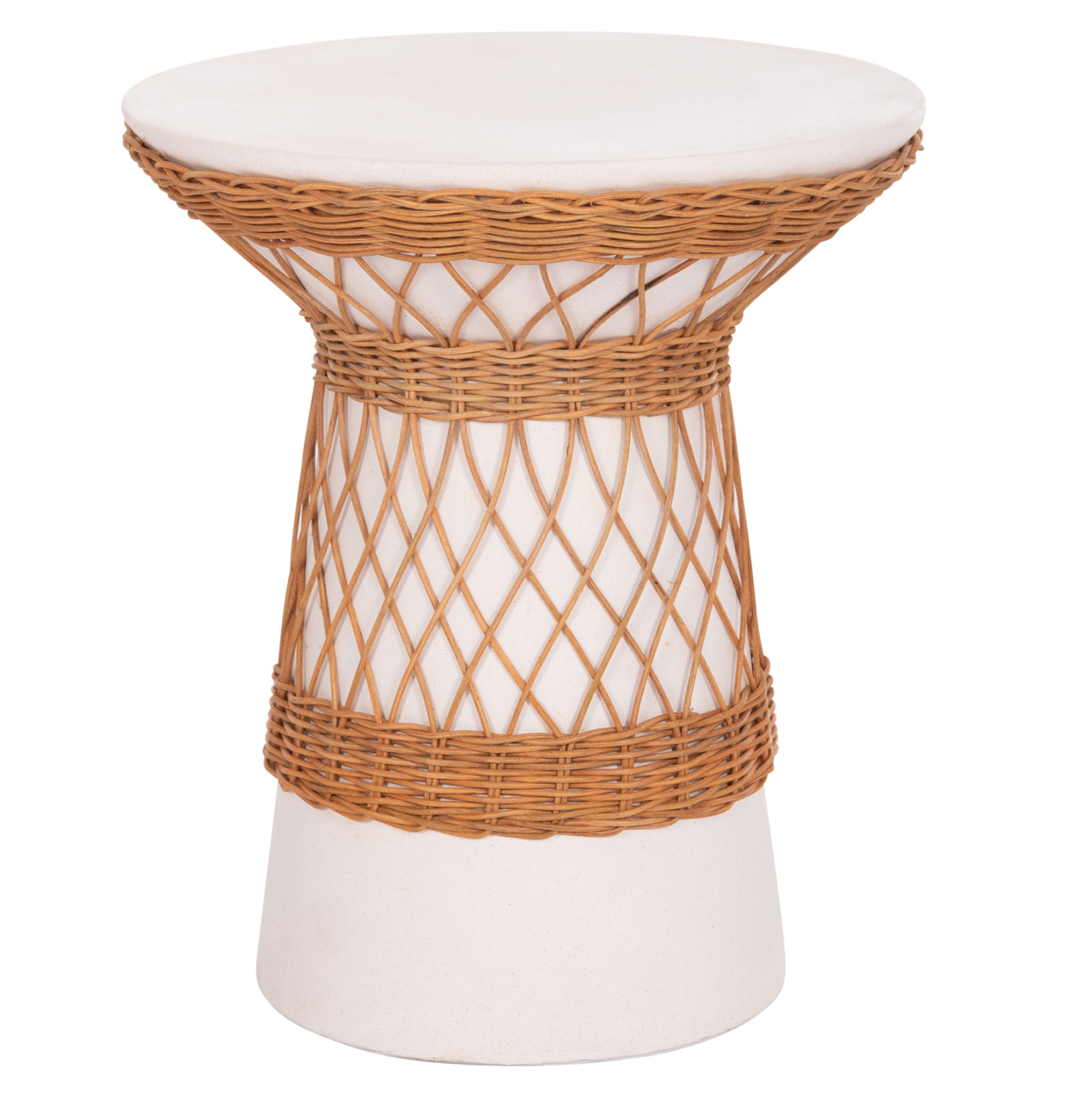 ΒΟΗΘΗΤΙΚΟ ΤΡΑΠΕΖΙ ΣΤΡΟΓΓΥΛΟ FB918167.02 FIBER CEMENT ΛΕΥΚΟ & RATTAN Φ40x45Υεκ