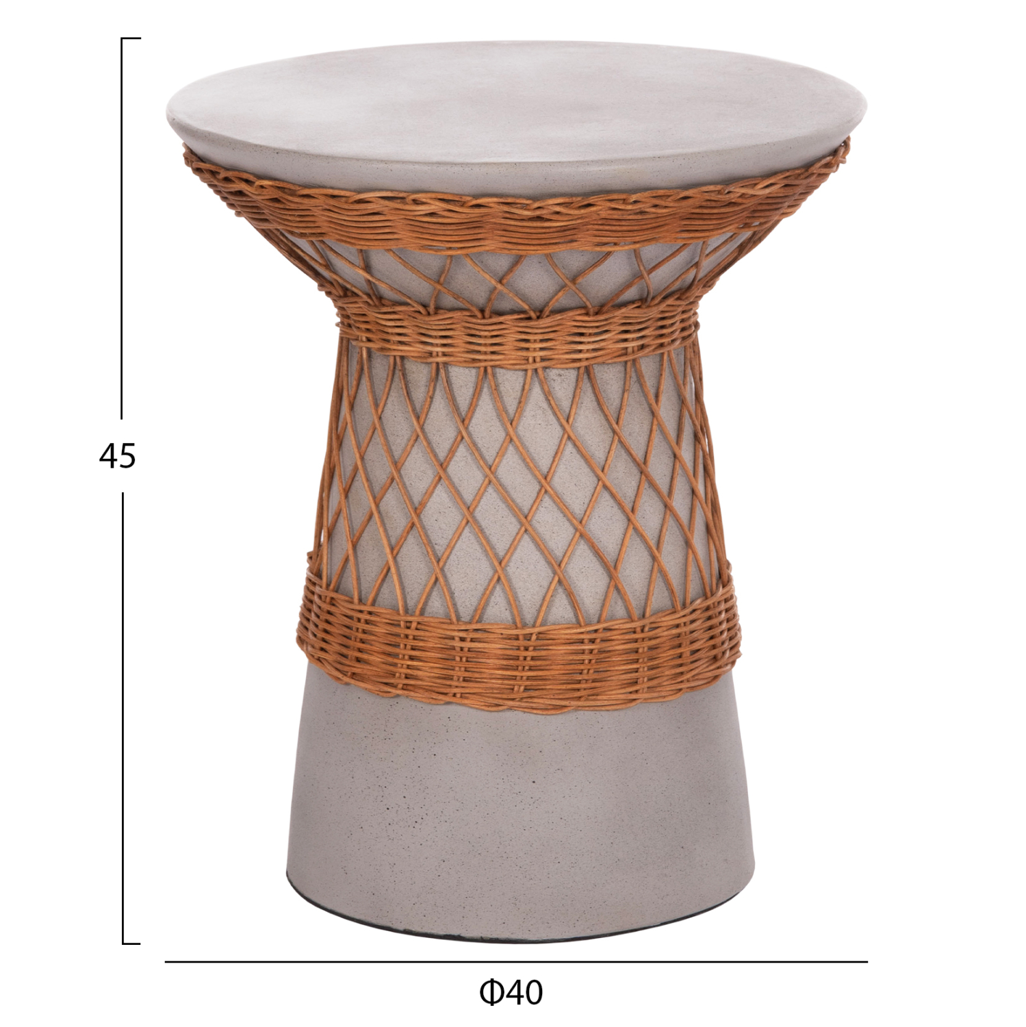 ΒΟΗΘΗΤΙΚΟ ΤΡΑΠΕΖΙ ΣΤΡΟΓΓΥΛΟ DELIA FB918167.03 FIBER CEMENT ΓΚΡΙ & RATTAN Φ40x45Υεκ
