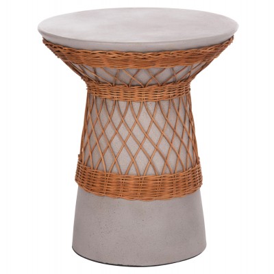ΒΟΗΘΗΤΙΚΟ ΤΡΑΠΕΖΙ ΣΤΡΟΓΓΥΛΟ DELIA FB918167.03 FIBER CEMENT ΓΚΡΙ & RATTAN Φ40x45Υεκ