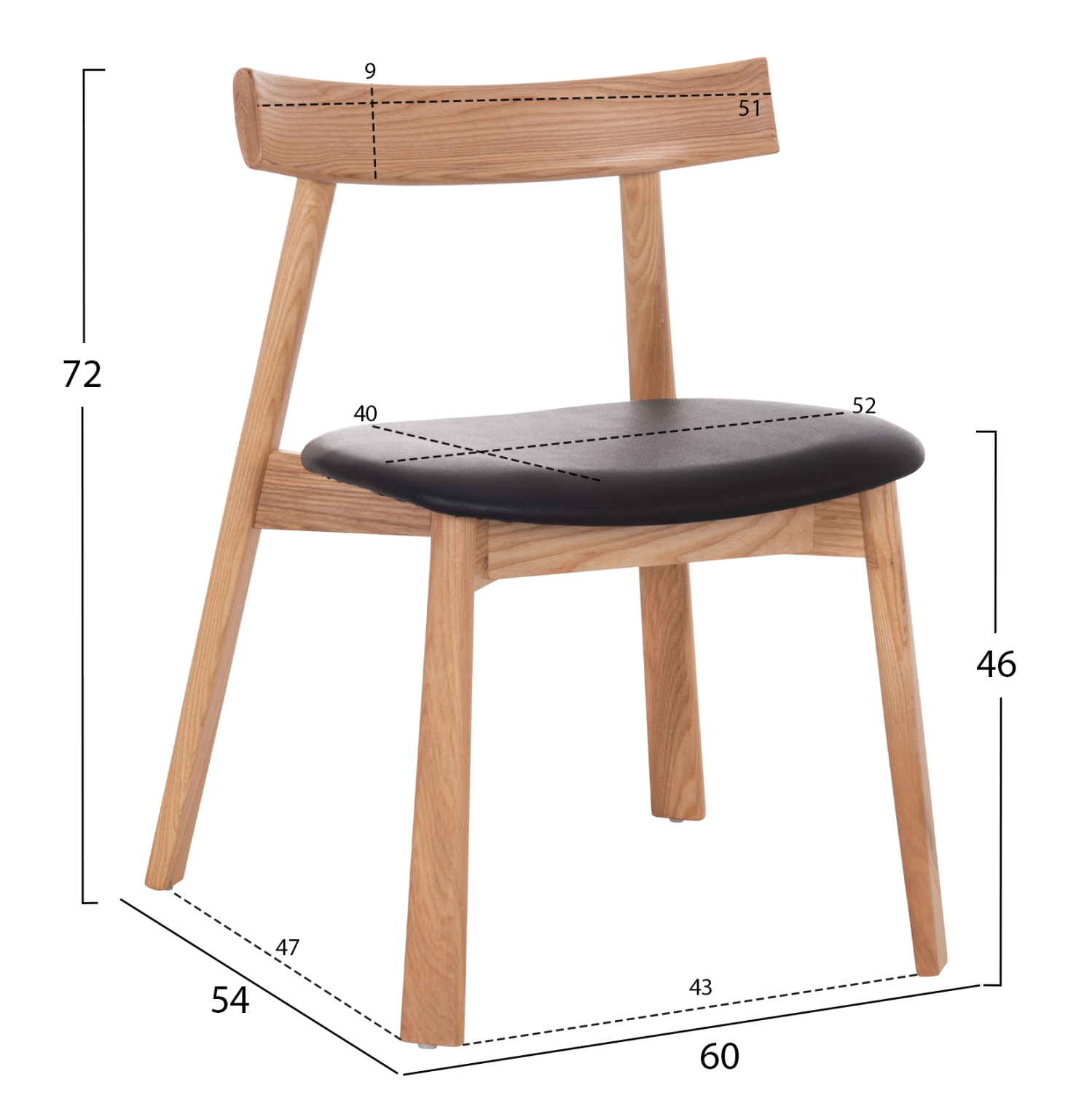KΑΡΕΚΛΑ ΤΡΑΠΕΖΑΡΙΑΣ FB918245.04 RUBBERWOOD-ΜΑΥΡΟ PU 60x54x72Υεκ