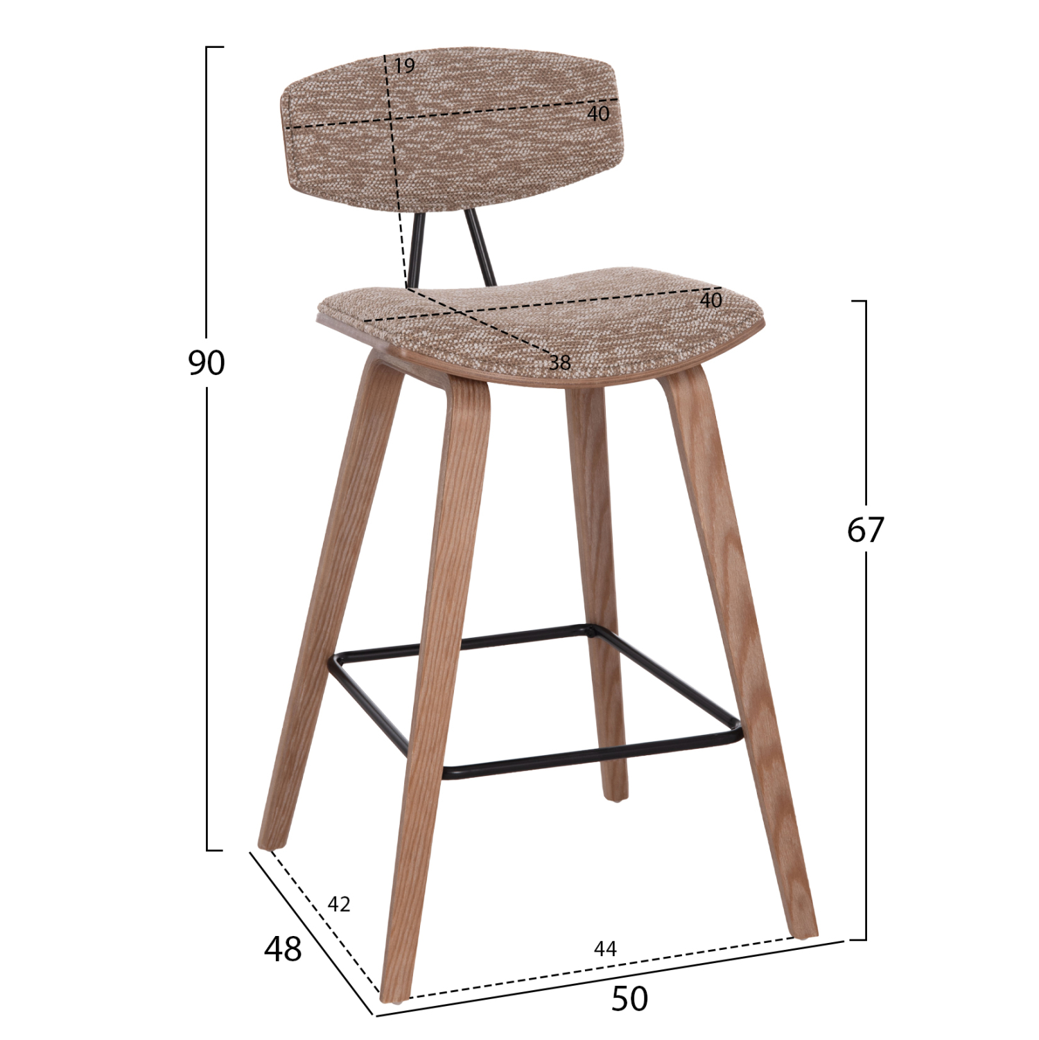 ΣΚΑΜΠΟ ΜΠΑΡ ΜΕΣ.ΥΨΟΥΣ FB99984.01 PLYWOOD ΣΕ WHITEWASH-ΚΑΦΕ ΥΦΑΣΜΑ 50x48x90Υεκ.