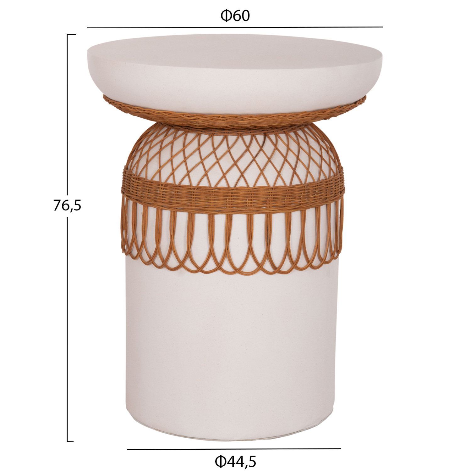ΒΟΗΘΗΤΙΚΟ ΤΡΑΠΕΖΙ FB918159.02 FIBER CEMENT ΛΕΥΚΟ & RATTAN--Φ60x76,5Υεκ