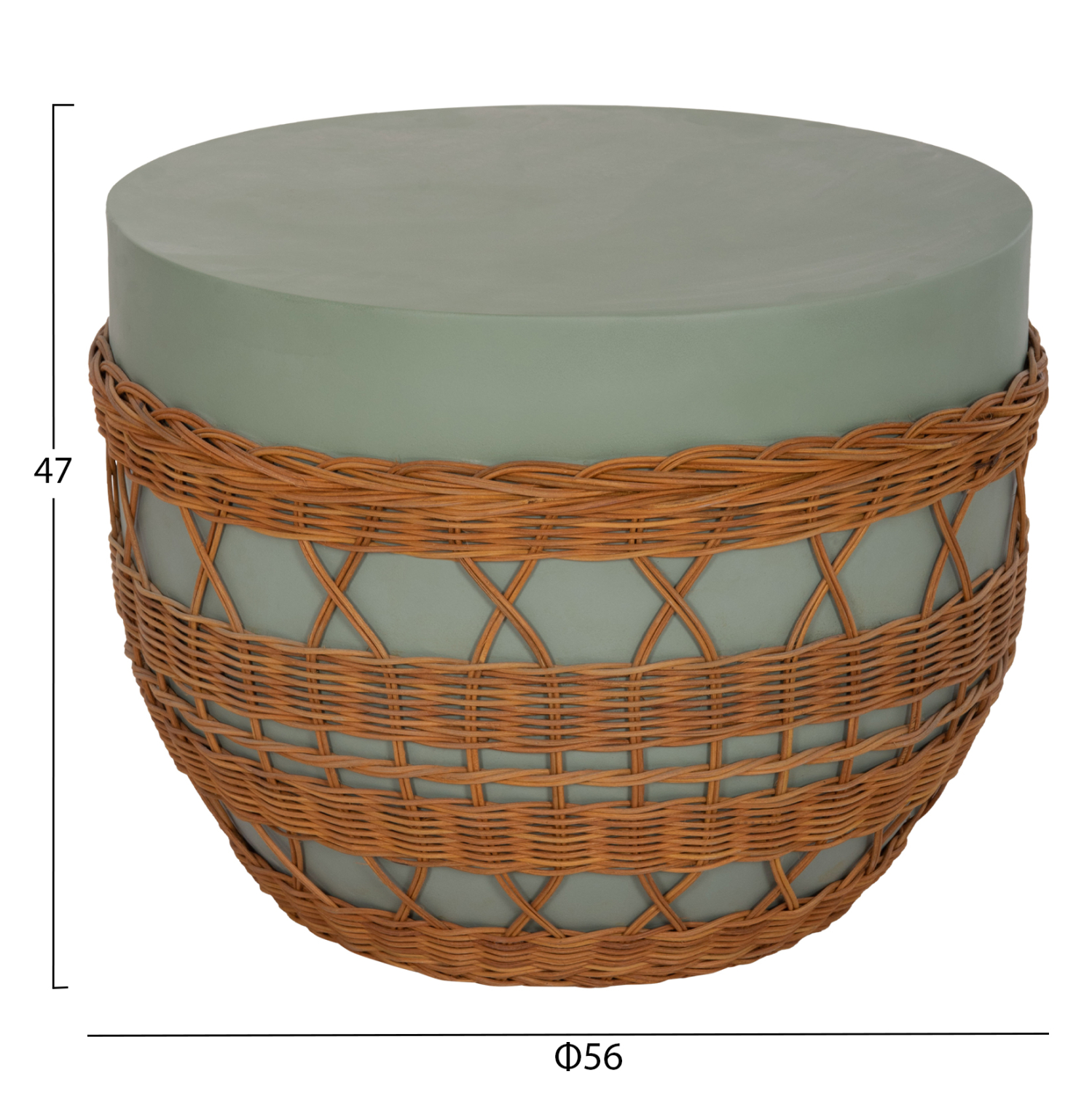 ΤΡΑΠΕΖΙ ΣΑΛΟΝΙΟΥ FB918165 FIBER CEMENT ΠΡΑΣΙΝΟ-RATTAN ΦΥΣΙΚΟ Φ56x47Υεκ.