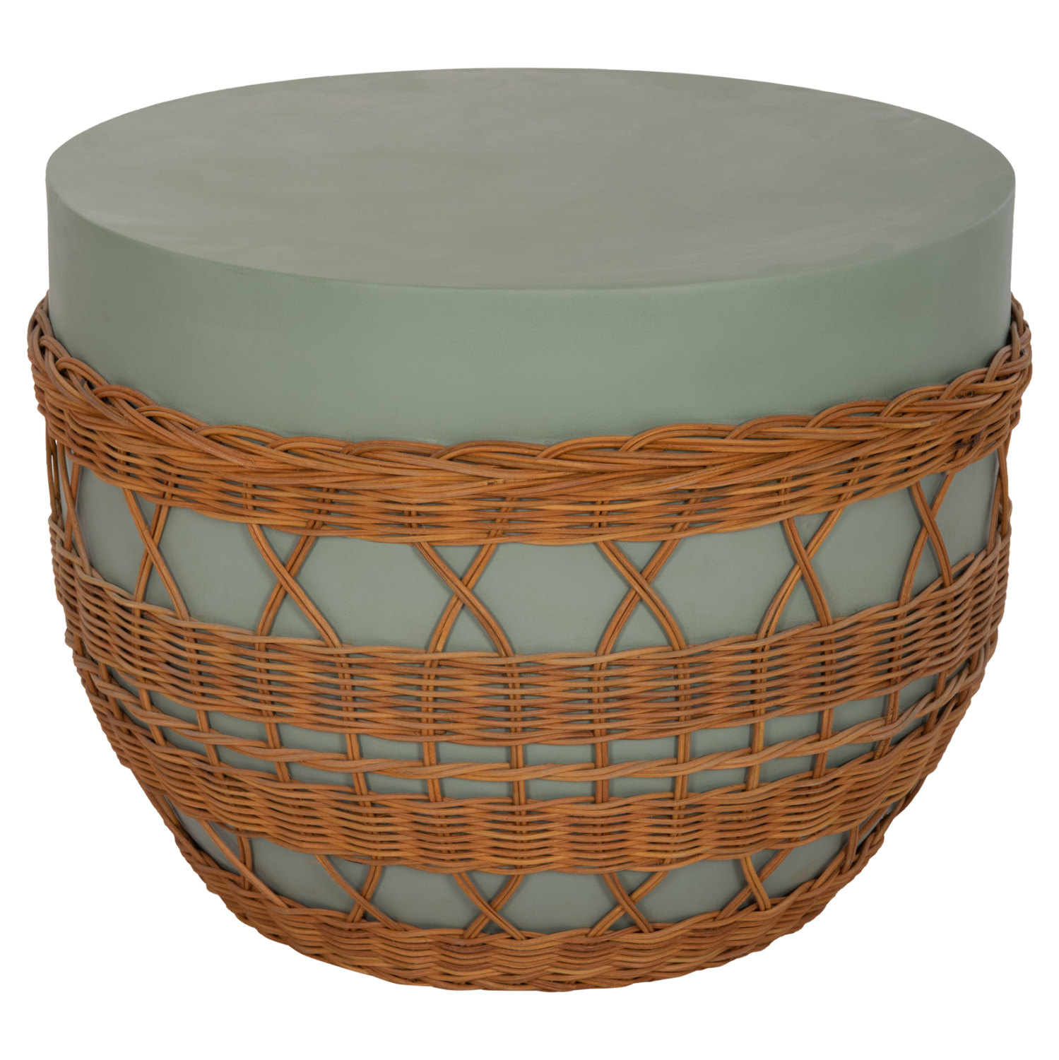 ΤΡΑΠΕΖΙ ΣΑΛΟΝΙΟΥ FB918165 FIBER CEMENT ΠΡΑΣΙΝΟ-RATTAN ΦΥΣΙΚΟ Φ56x47Υεκ.