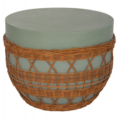 ΤΡΑΠΕΖΙ ΣΑΛΟΝΙΟΥ FB918165 FIBER CEMENT ΠΡΑΣΙΝΟ-RATTAN ΦΥΣΙΚΟ Φ56x47Υεκ.