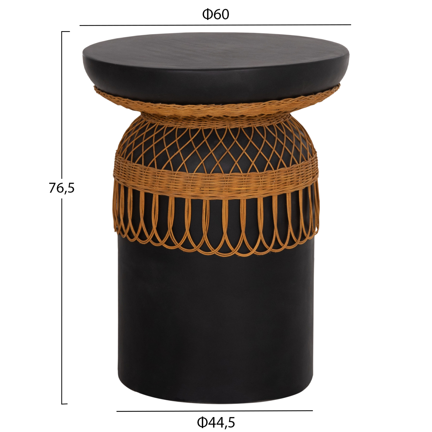ΒΟΗΘΗΤΙΚΟ ΤΡΑΠΕΖΙ FB918159.01 FIBER CEMENT ΜΑΥΡΟ & RATTAN--Φ60x76,5Υεκ