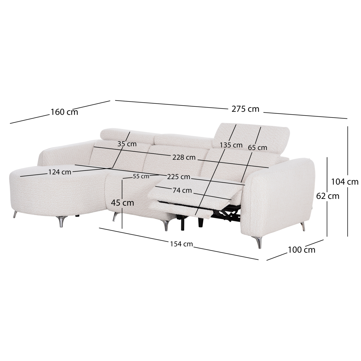ΚΑΝΑΠΕΣ ΑΡΙΣΤΕΡΗ ΓΩΝΙΑ 3Θ ΜΕ RECLINE FB93317.02L ΜΠΕΖ ΥΦΑΣΜΑ 275x160x104Yεκ
