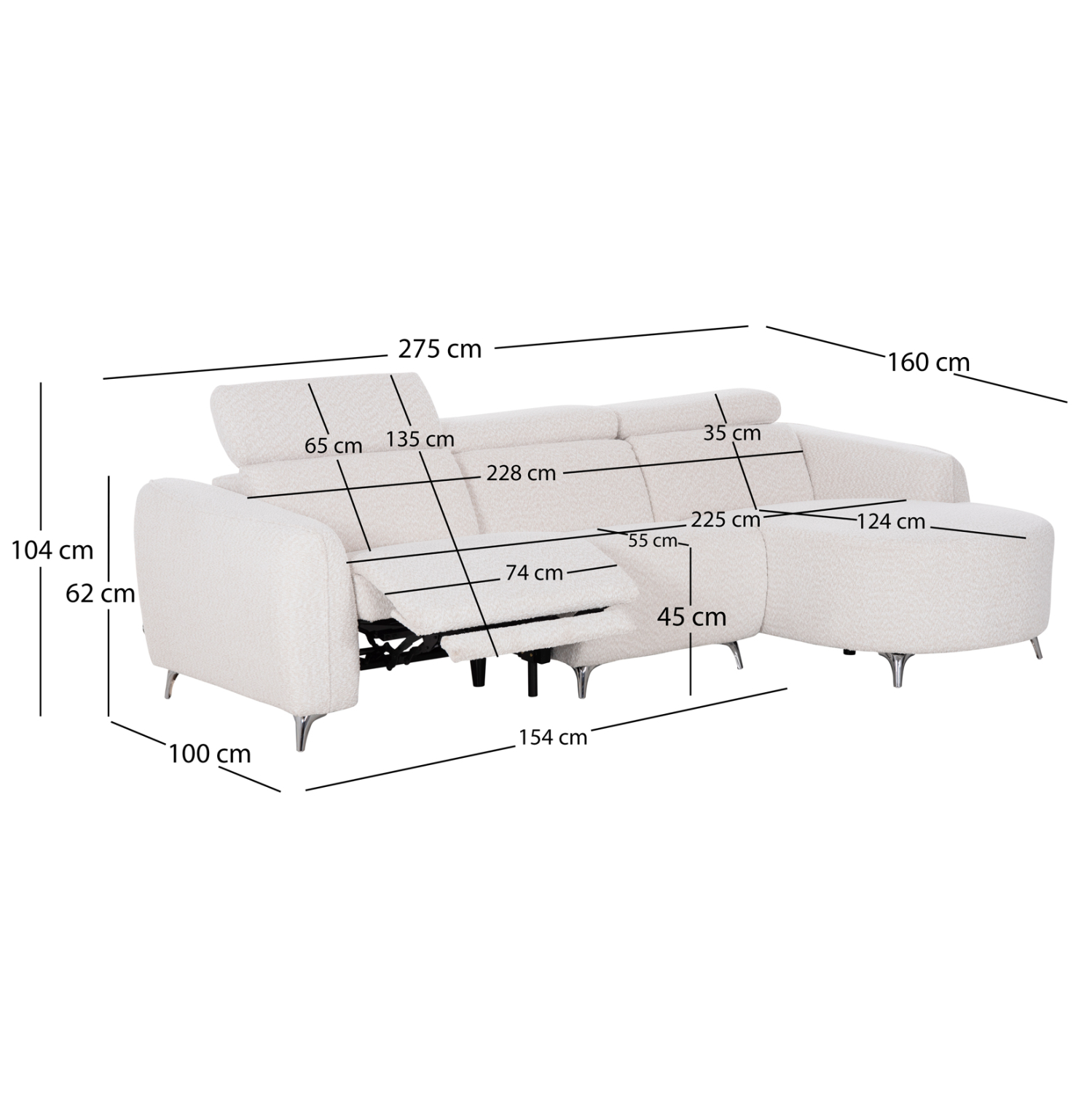 ΚΑΝΑΠΕΣ ΔΕΞΙΑ ΓΩΝΙΑ 3Θ ΜΕ RECLINE FB93317.02R ΜΠΕΖ ΥΦΑΣΜΑ 275x160x104Yεκ