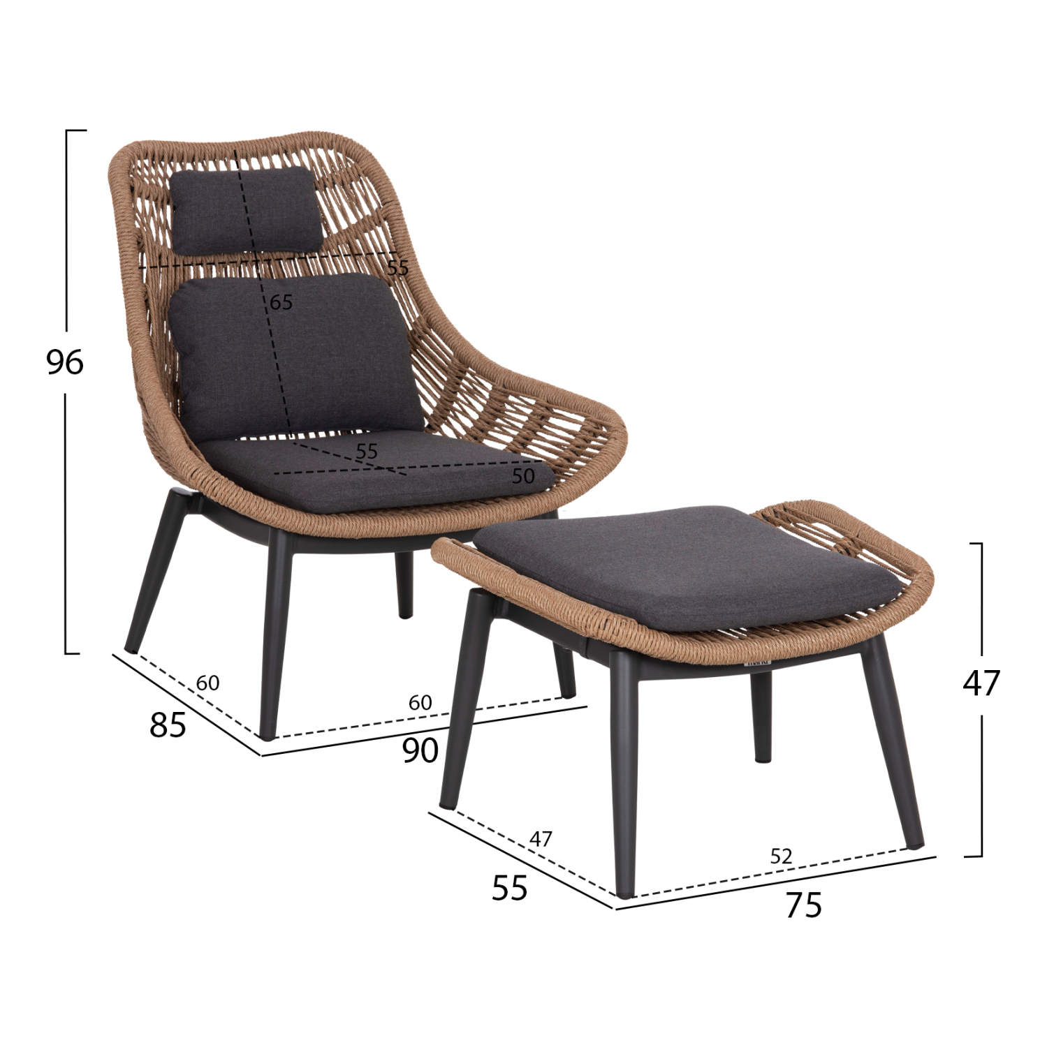 ΠΟΛΥΘΡΟΝΑ LOUNGE ΜΕ ΥΠΟΠΟΔΙΟ FB96561.01 ΑΛΟΥΜΙΝΙΟ ΓΚΡΙ--WICKER 90x85x96Υεκ