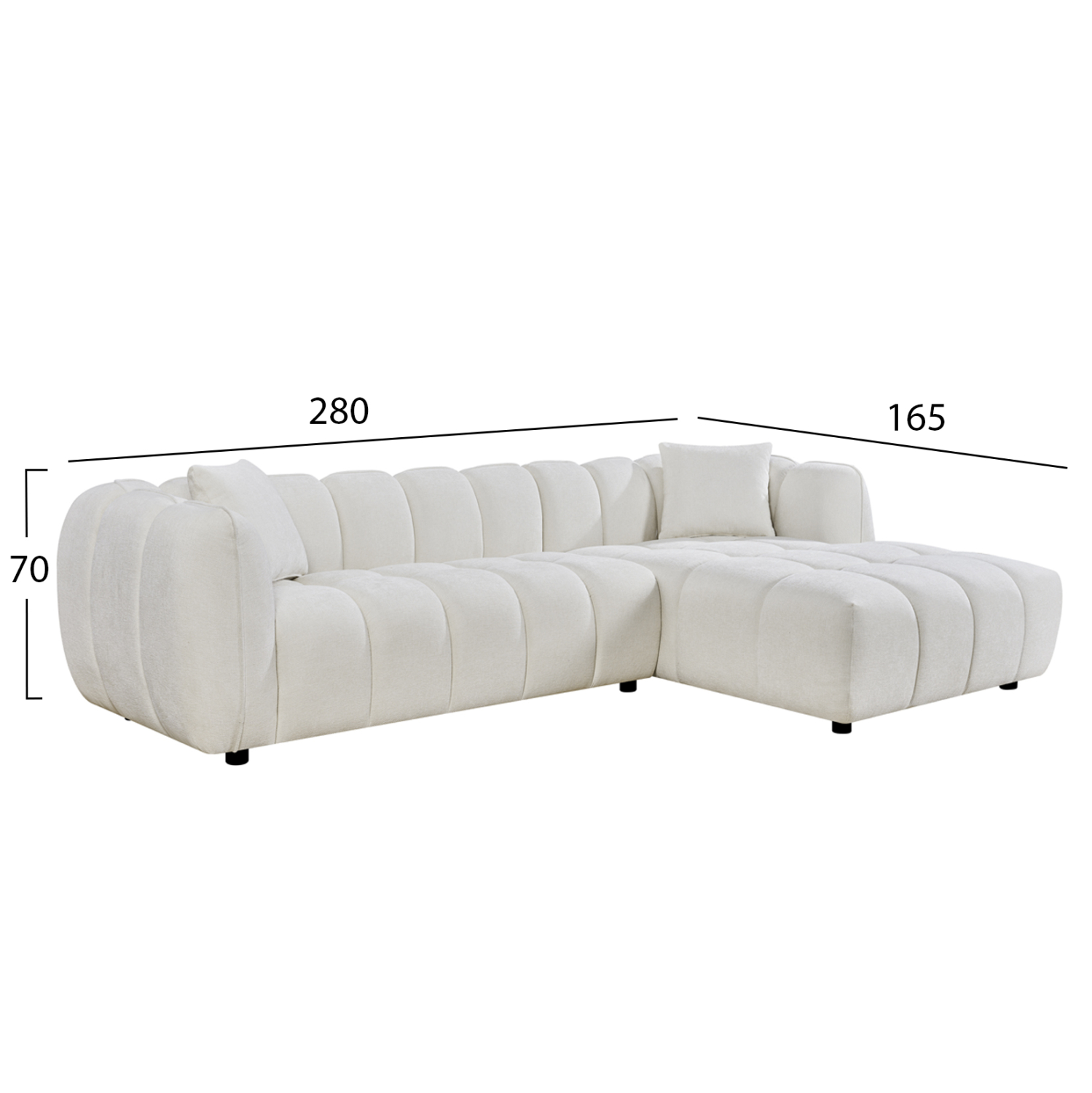 ΚΑΝΑΠΕΣ ΓΩΝΙΑ (ΔΕΞΙΑ) FB93326.02R ΕΚΡΟΥ ΥΦΑΣΜΑ 280x89-165(η γωνία)x70Υεκ