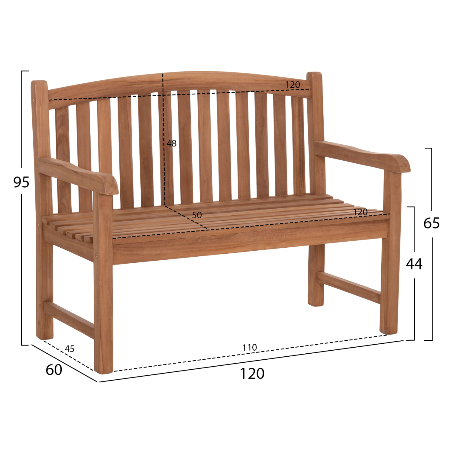 ΠΑΓΚΑΚΙ ΚΗΠΟΥ 2ΘΕΣΙΟ FB96651 ΞΥΛΟ TEAK--ΦΥΣΙΚΟ 120x60x95Υεκ.