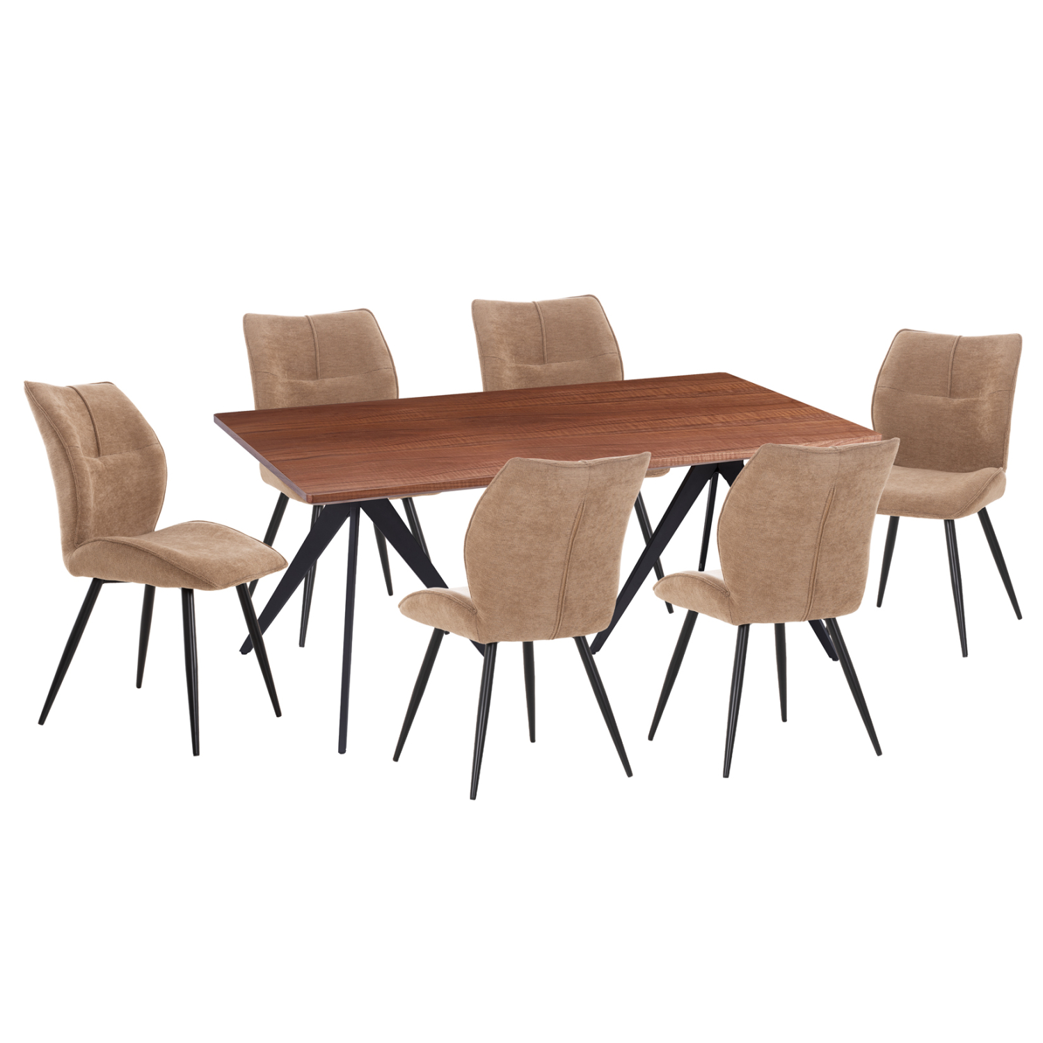 ΣΕΤ ΤΡΑΠΕΖΑΡΙΑΣ 7ΤΜΧ FB910935.03 MDF TOP ΚΑΡΥΔΙ--ΥΦΑΣΜΑ TAUPE & ΜΕΤΑΛΛΟ ΜΑΥΡΟ