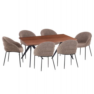 ΣΕΤ ΤΡΑΠΕΖΑΡΙΑΣ 7ΤΜΧ FB910936.03 MDF TOP ΚΑΡΥΔΙ--ΥΦΑΣΜΑ TAUPE & ΜΕΤΑΛΛΟ ΜΑΥΡΟ