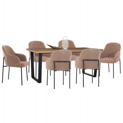 ΣΕΤ ΤΡΑΠΕΖΑΡΙΑΣ 7ΤΜΧ FB910949.03 MDF TOP--ΥΦΑΣΜΑ TAUPE & ΜΕΤΑΛΛΟ ΜΑΥΡΟ