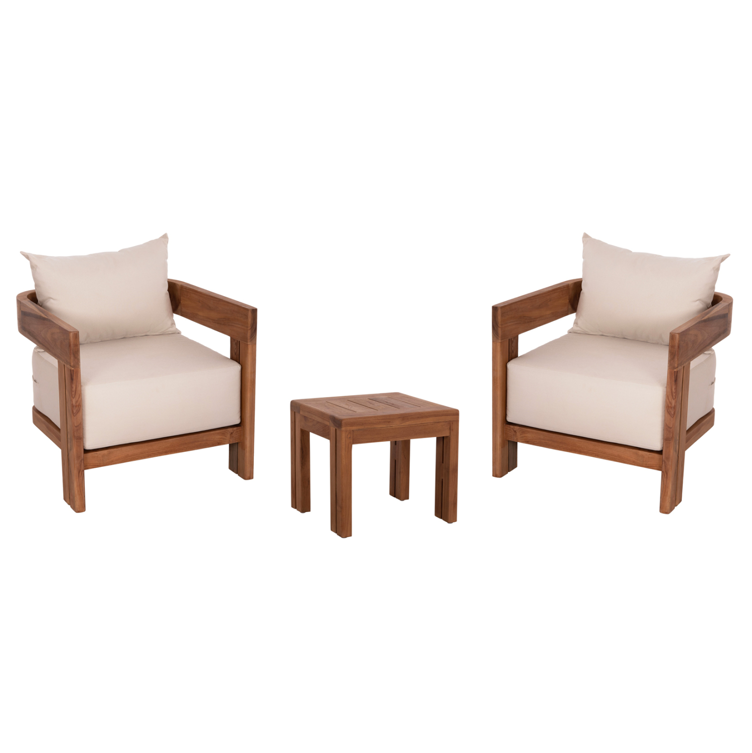 LOUNGE ΣΕΤ FB910960 ΤΡΑΠΕΖΑΚΙ & 2 ΠΟΛΥΘΡΟΝΕΣ--ΞΥΛΟ TEAK--ΜΠΕΖ ΜΑΞΙΛΑΡΙΑ