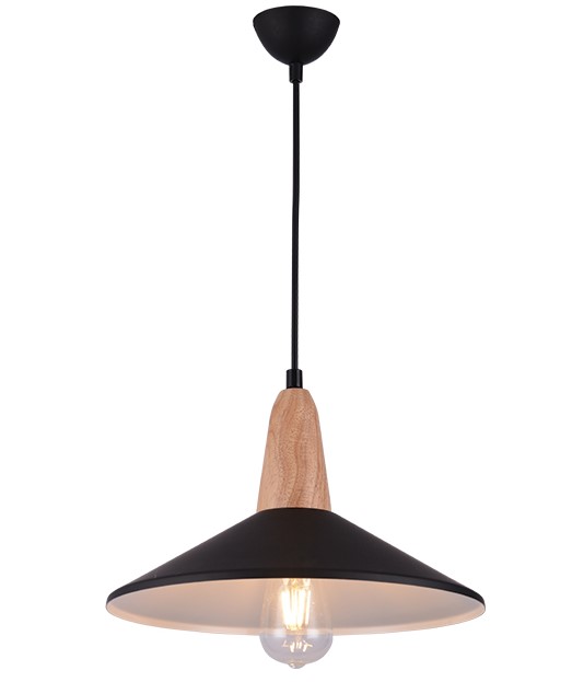 BLACK BELL PENDANT WITH WOOD DETAIL Ø33cm
