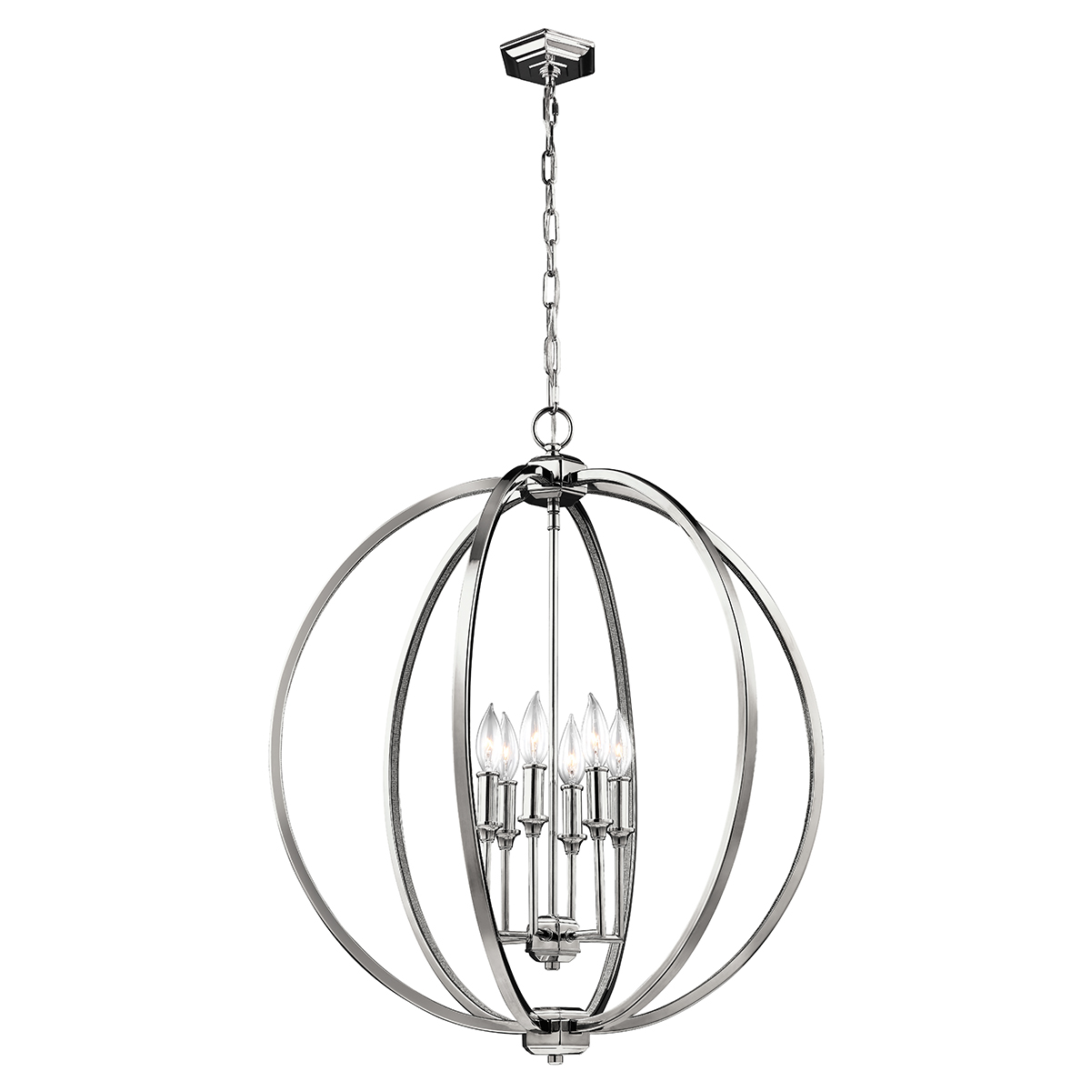 6L POLISHED CHROME AND CRYSTALS INLAY ORBITAL PENDANT Ø60cm USA