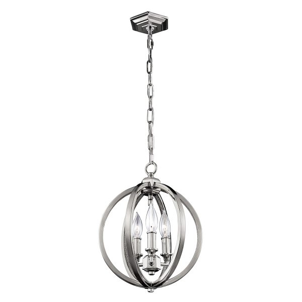 3L POLISHED CHROME AND CRYSTALS INLAY ORBITAL PENDANT Ø28,6cm USA