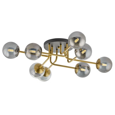 GOLDEN 6-BULB CEILING FIXTURE WITH SMOKED GLASS ORBS D:845mm H:185mm