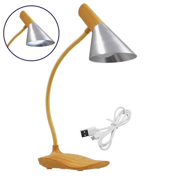 Επιτραπέζιο Φωτιστικό Πορτατίφ LED 6W 500lm 360° DC 5V IP20 Φυσικό Λευκό 4500K Dimmable Μπεζ Ξύλο με Ασημί Μέταλλο - Μ10 x Π14 x Υ33cm - 2 Xρόνια Εγγύηση