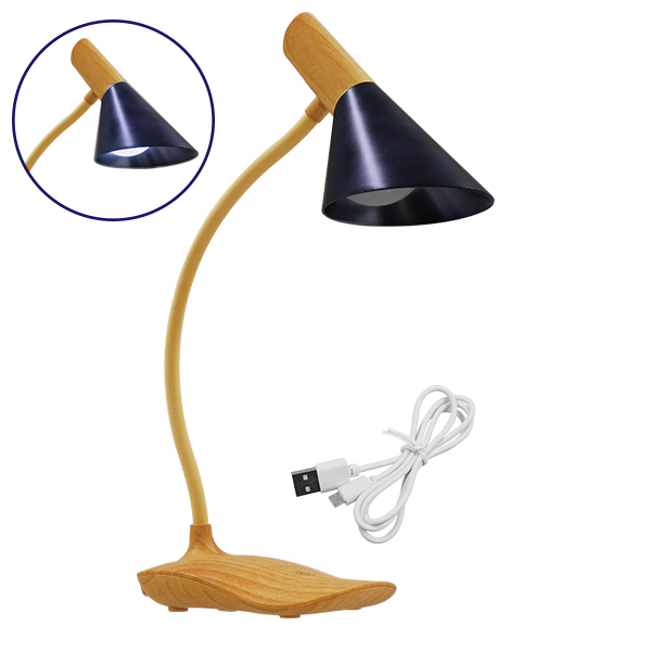 Επιτραπέζιο Φωτιστικό Πορτατίφ LED 6W 500lm 360° DC 5V IP20 Φυσικό Λευκό 4500K Dimmable Μπεζ Ξύλο με Μαύρο Μέταλλο - Μ10 x Π14 x Υ33cm - 2 Xρόνια Εγγύηση