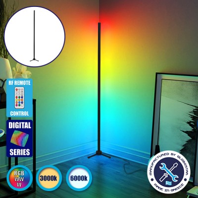 Μοντέρνο Minimal Επιδαπέδιο Μαύρο Φωτιστικό 150cm LED 24 Watt με Ασύρματο Χειριστήριο 2.4G RF & Dimmer RGBW+WW Πολύχρωμο Digital Magic Dot Pixel 