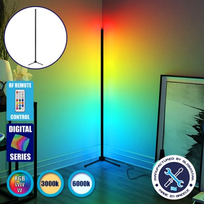 Μοντέρνο Minimal Επιδαπέδιο Μαύρο Φωτιστικό 200cm LED 32 Watt με Ασύρματο Χειριστήριο 2.4G RF & Dimmer RGBW+WW Πολύχρωμο Digital Magic Dot Pixel 