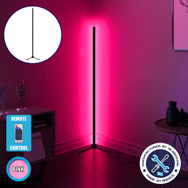 Μοντέρνο Minimal Επιδαπέδιο Μαύρο Φωτιστικό 200cm LED 32 Watt με Ασύρματο Χειριστήριο RF & Dimmer Ροζ 