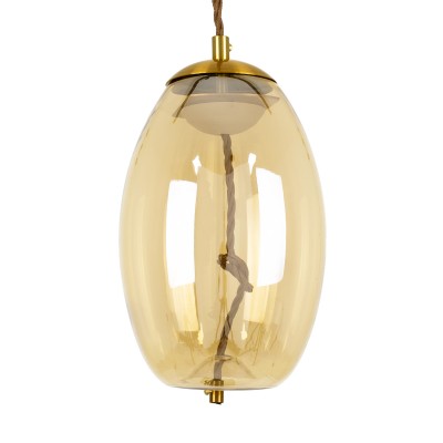 Μοντέρνο Κρεμαστό Φωτιστικό Οροφής LED 7W 500lm 180° AC 220-240V IP20 Θερμό Λευκό 2700K - Sanan SMD Chip - Μελί & Χρυσό - Μ17 x Π17 x Υ18cm - 2 Χρόνια Εγγύηση