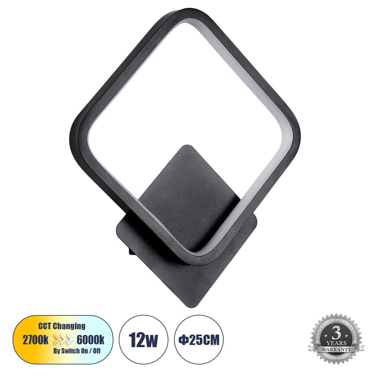Μοντέρνο Φωτιστικό Τοίχου - Απλίκα LED 12W 1440lm 300° AC 220-240V IP20 Ρυθμιζόμενο Λευκό CCT με On/Off 2700K/4500K/6000K - Lumileds SMD Chip - Μαύρο Ματ - Μ25 x Π5.5 x Υ29.5cm - 3 Χρόνια Εγγύηση