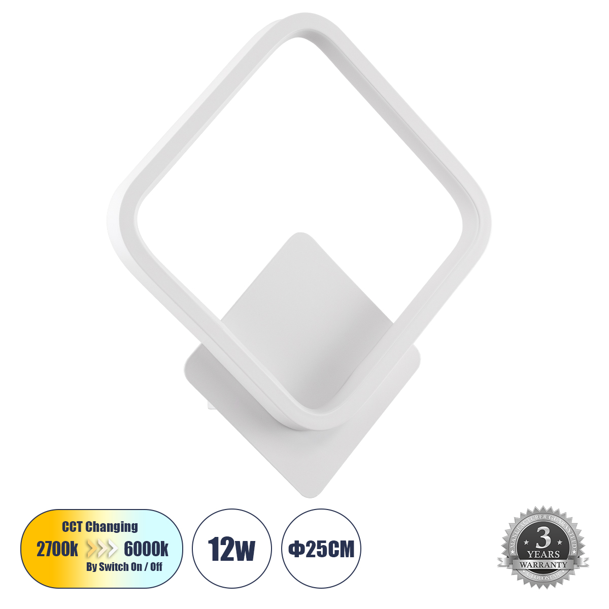 Μοντέρνο Φωτιστικό Τοίχου - Απλίκα LED 12W 1440lm 300° AC 220-240V IP20 Ρυθμιζόμενο Λευκό CCT με On/Off 2700K/4500K/6000K - Lumileds SMD Chip - Λευκό Ματ - Μ25 x Π5.5 x Υ29.5cm - 3 Χρόνια Εγγύηση