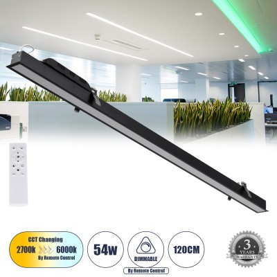 Μοντέρνο Φωτιστικό Οροφής LED 54W 6500lm 120° AC 220-240V IP20 Ρυθμιζόμενο Λευκό CCT με Χειριστήριο από 2700K έως 6000K Dimmable - Lumileds SMD Chip - Μαύρο Ματ - Μ121.5 x Π5 x Υ4cm - 3 Χρόνια Εγγύηση