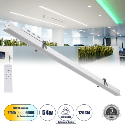 Μοντέρνο Φωτιστικό Οροφής LED 54W 6500lm 120° AC 220-240V IP20 Ρυθμιζόμενο Λευκό CCT με Χειριστήριο από 2700K έως 6000K Dimmable - Lumileds SMD Chip - Λευκό Ματ - Μ121.5 x Π5 x Υ4cm - 3 Χρόνια Εγγύηση