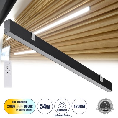 Μοντέρνο Φωτιστικό Τοίχου - Απλίκα LED 54W 6500lm 120° AC 220-240V IP20 Ρυθμιζόμενο Λευκό CCT με On/Off 2700K/4500K/6000K - Lumileds SMD Chip - Μαύρο Ματ - Μ120 x Π3.5 x Υ7cm - 3 Χρόνια Εγγύηση