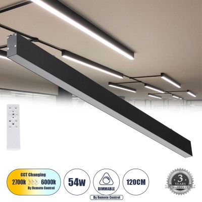 Μοντέρνο Φωτιστικό Οροφής LED 54W 6500lm 120° AC 220-240V IP20 Ρυθμιζόμενο Λευκό CCT με Χειριστήριο από 2700K έως 6000K Dimmable - Lumileds SMD Chip - Μαύρο Ματ - Μ120 x Π3.5 x Υ7cm - 3 Χρόνια Εγγύηση