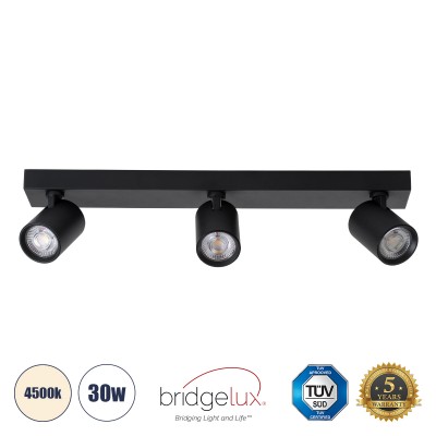 Μοντέρνο Φωτιστικό Οροφής LED 30W 3600lm 60° AC 220-240V IP20 Φυσικό Λευκό 4500K - Bridgelux COB - Μαύρο - Μ52 x Π7 x Υ11.8cm - 5 Χρόνια Εγγύηση
