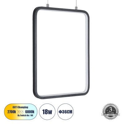Μοντέρνο Κρεμαστό Φωτιστικό Οροφής LED 18W 1980lm 360° AC 220-240V IP20 Ρυθμιζόμενο Λευκό CCT με On/Off 2700K/4500K/6000K - Lumileds SMD Chip - Μαύρο Ματ - Μ29 x Π2 x Υ36cm - 3 Χρόνια Εγγύηση