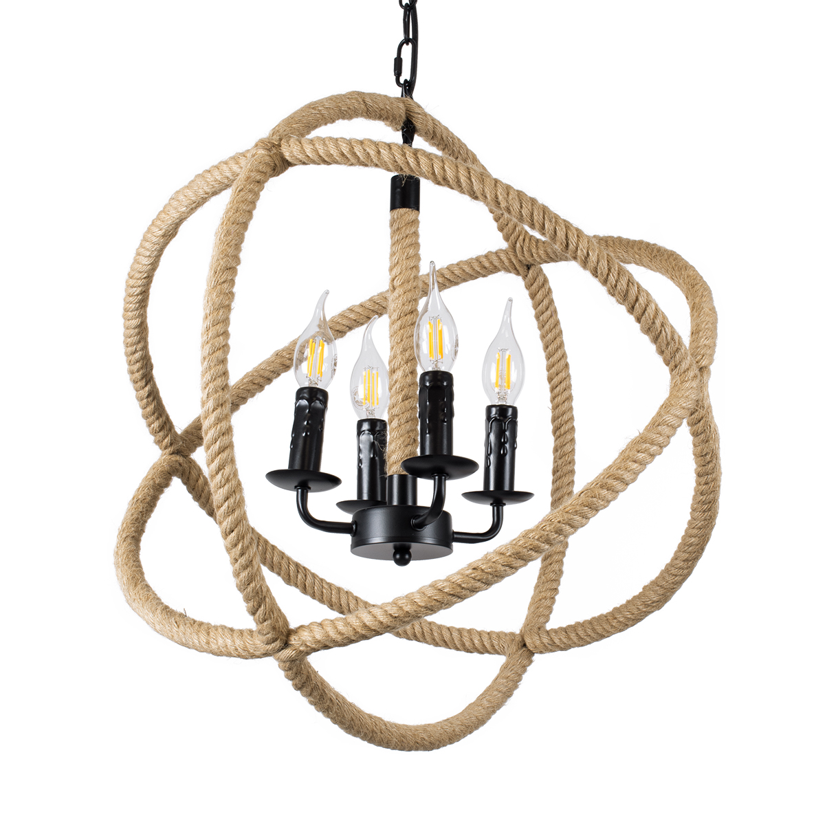 Boho Κρεμαστό Φωτιστικό Οροφής με Ντουί 4 x E14 AC 220-240V IP20 - Μαύρο & Μπεζ - Μ53 x Π53 x Υ53cm