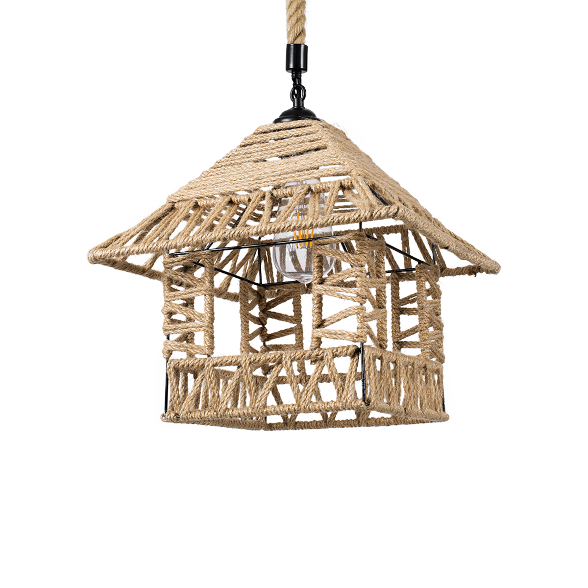 Boho Κρεμαστό Φωτιστικό Οροφής με Ντουί 1 x E27 AC 220-240V IP20 - Μπεζ - Μ43 x Π43 x Y28cm