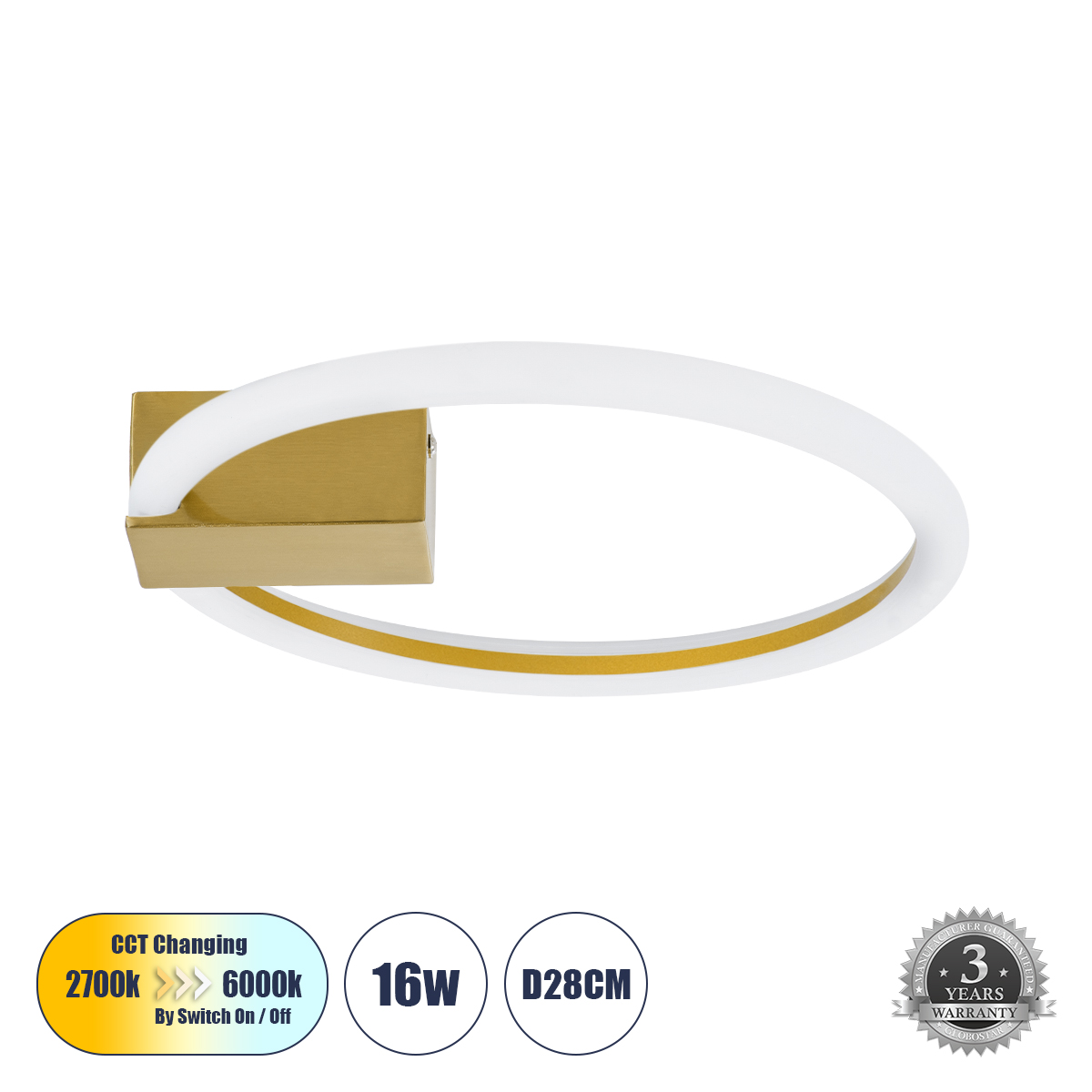 Μοντέρνο Φωτιστικό Οροφής LED 16W 1792lm 360° AC 220-240V IP20 Ρυθμιζόμενο Λευκό CCT με On/Off 2700K/4500K/6000K - Lumileds SMD Chip - Χρυσό Βούρτσας - Μ28.5 x Π28.5 x Υ5cm - 3 Χρόνια Εγγύηση