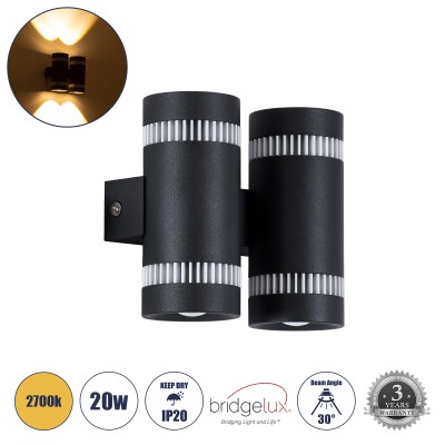 Μοντέρνο Φωτιστικό Τοίχου - Απλίκα LED 20W 2300lm 30° AC 220-240V IP20 Θερμό Λευκό 2700K - Bridgelux COB Chip & TÜV SÜD Driver - Μαύρο Ματ & Λευκό Ματ - Μ12 x Π6.5 x Υ11cm - 3 Χρόνια Εγγύηση