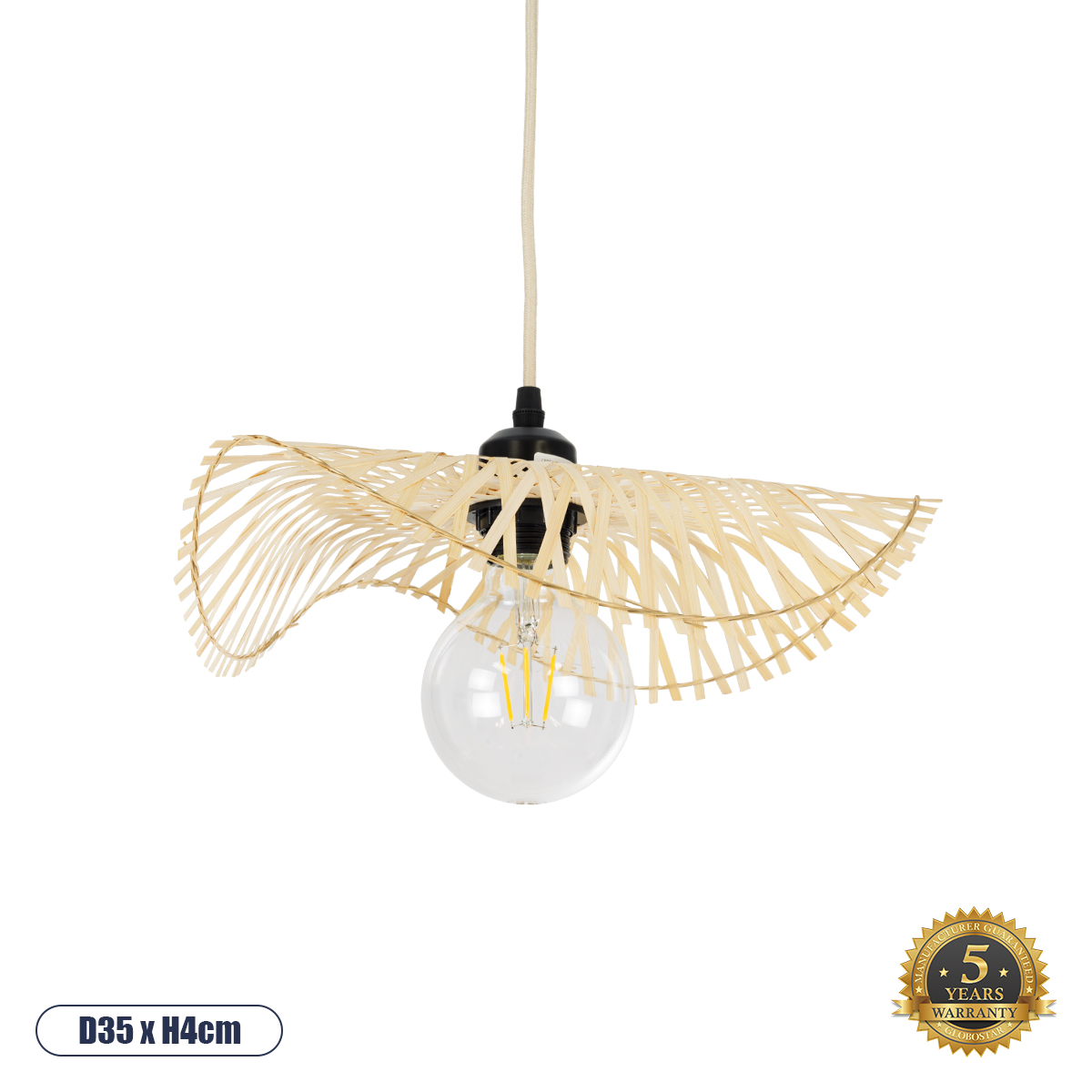Boho Κρεμαστό Φωτιστικό Οροφής με Ντουί 1 x E27 AC 220-240V IP20 - Μπεζ - Μ35 x Π35 x Υ4cm