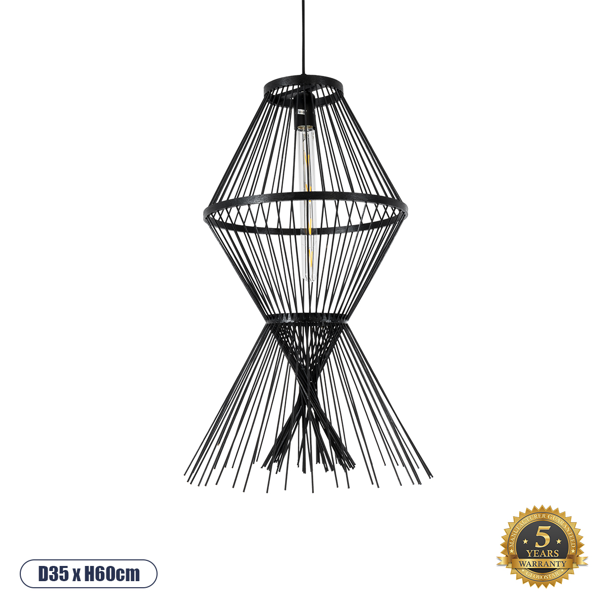 Boho Κρεμαστό Φωτιστικό Οροφής με Ντουί 1 x E27 AC 220-240V IP20 - Μαύρο - Μ35 x Π35 x Υ60cm