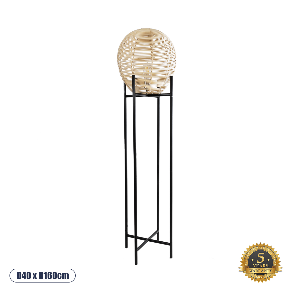 Boho Επιδαπέδιο Φωτιστικό με Ντουί 1 x E27 AC 220-240V IP20 - Μαύρο & Μπεζ - Μ40 x Π40 x Υ160cm