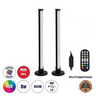 Μοντέρνο Επιτραπέζιο Φωτιστικό LED 16W 1280lm 180° DC 5V IP20 RGB Dimmable - Lumileds SMD Chip - Μαύρο - Μ3 x Π3 x Υ45cm - Σετ 2 Τεμαχίων - 2 Χρόνια Εγγύηση